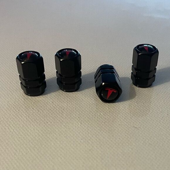Tesla Valve Stem Caps in Black Set of 4 NWT - Picture 3 of 4